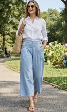 Cotton On Benny Wide Leg Crop Pant Lt Blue Chambray Denim Kulot (Culotte) Sz 2